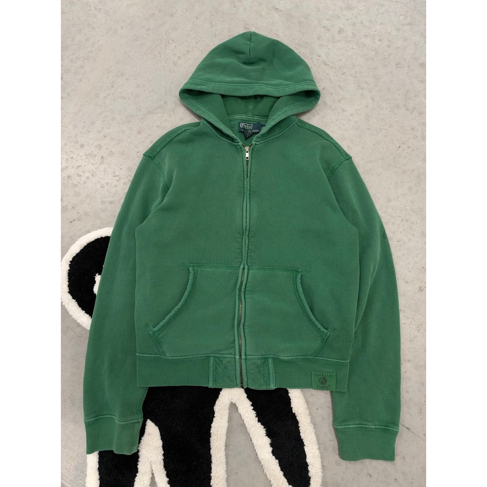 Polo Ralph Lauren Full Zip Hoodie Green Dyed Faded Washed Small S P